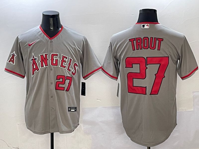 Men Los Angeles Angels #27 Trout Grey Game 2025 Nike MLB Jersey style 9
